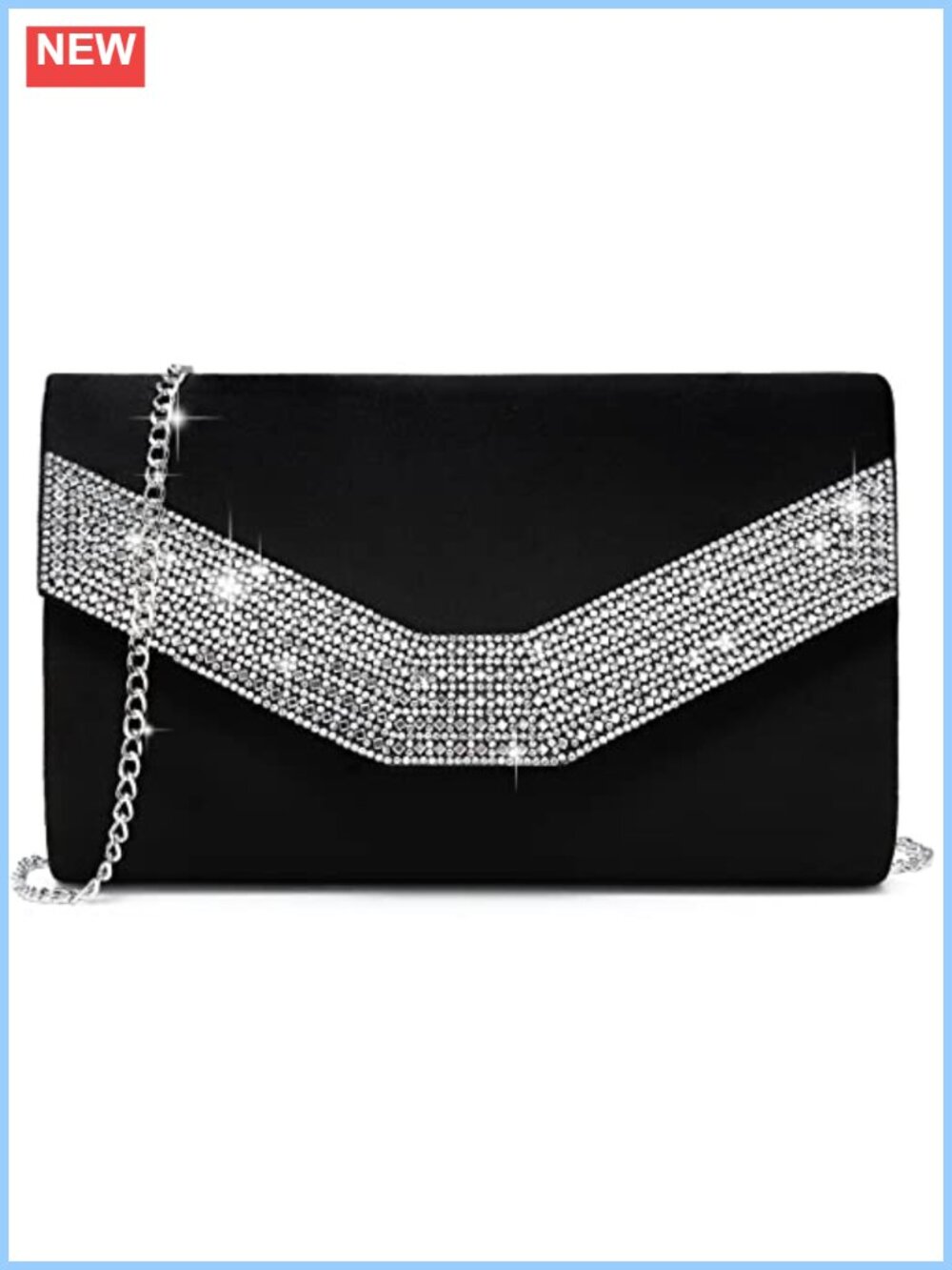 Rhinestone Evening Bag Velvet Clutch Silver Chain Party Wedding Purse